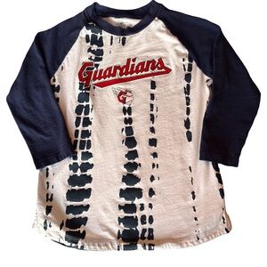 Cleveland Guardians Raglan 3/4 Sleeve MLB Baseball Tee Women’s Small Navy White